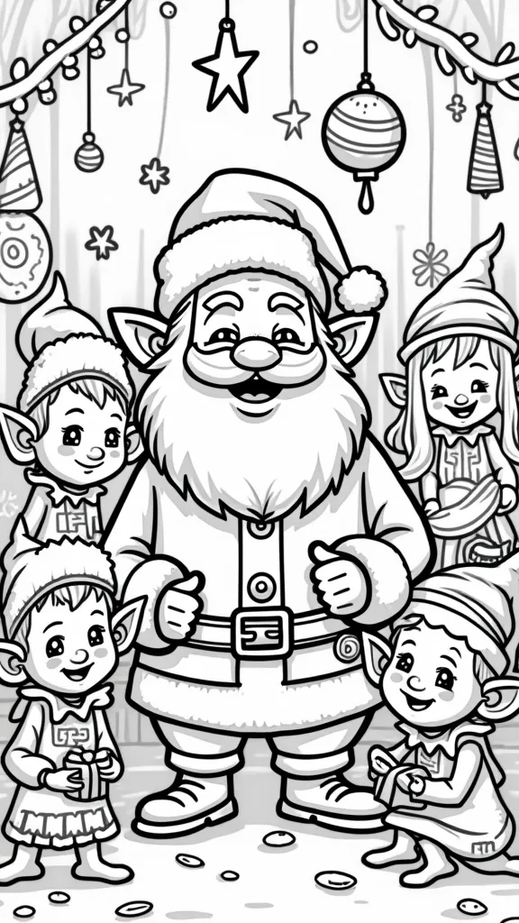 santa and elves coloring pages